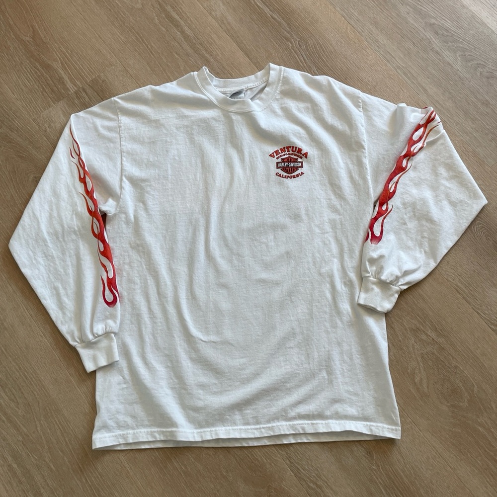 Vintage Harley Davidson Shirt Mens Large Ventura Flame Sleeve Black Motorcycle